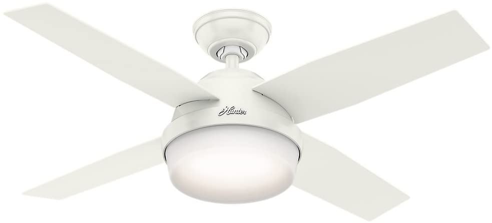 44 Hunter Ceiling Fan in Brushed Nickel with Cased White Glass Light Kit